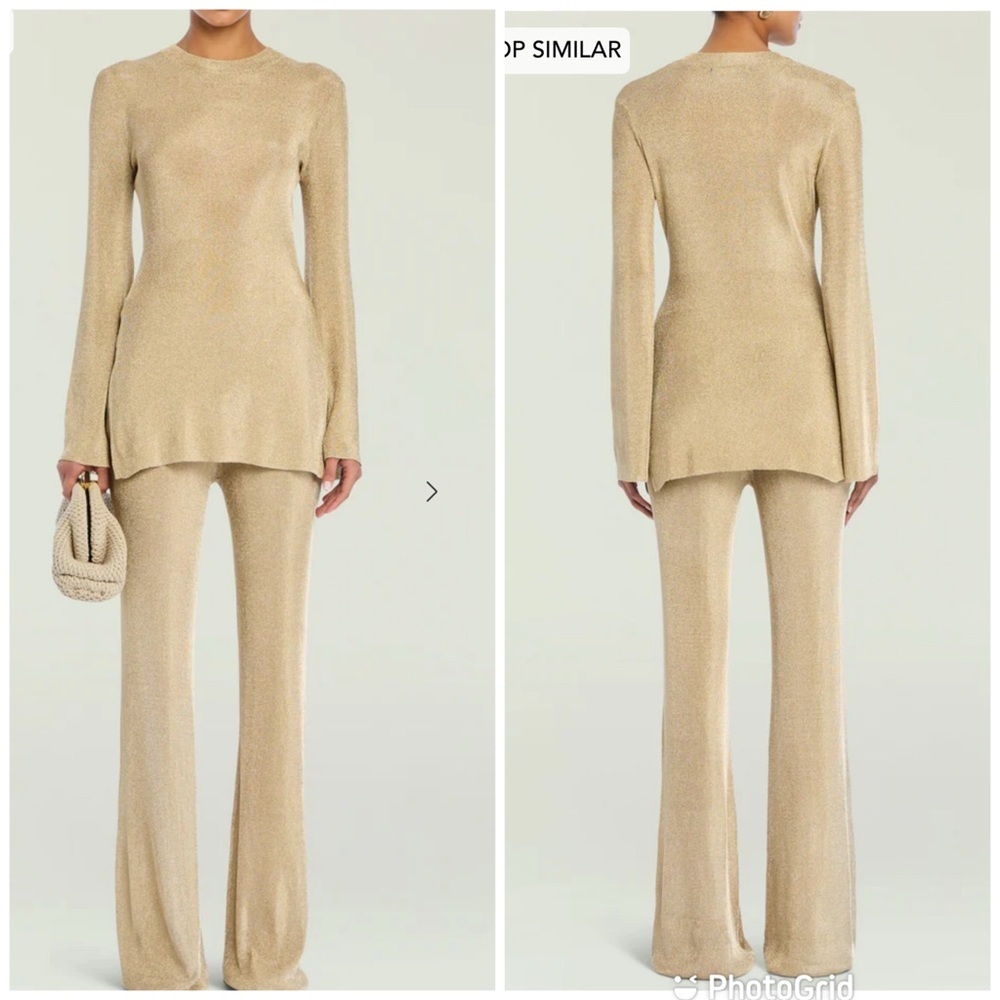 SER.O.YA Ines Metallic Knit Top + Sheldon Metallic knit Pants in Gold
